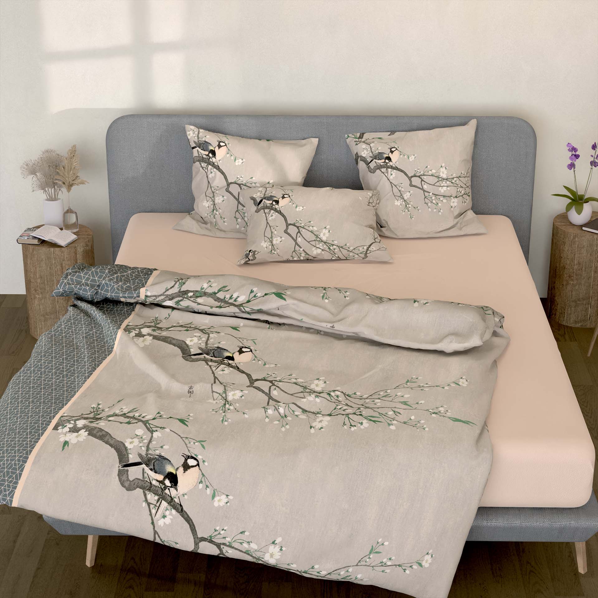 Lotus linge de lit bambou birds spring