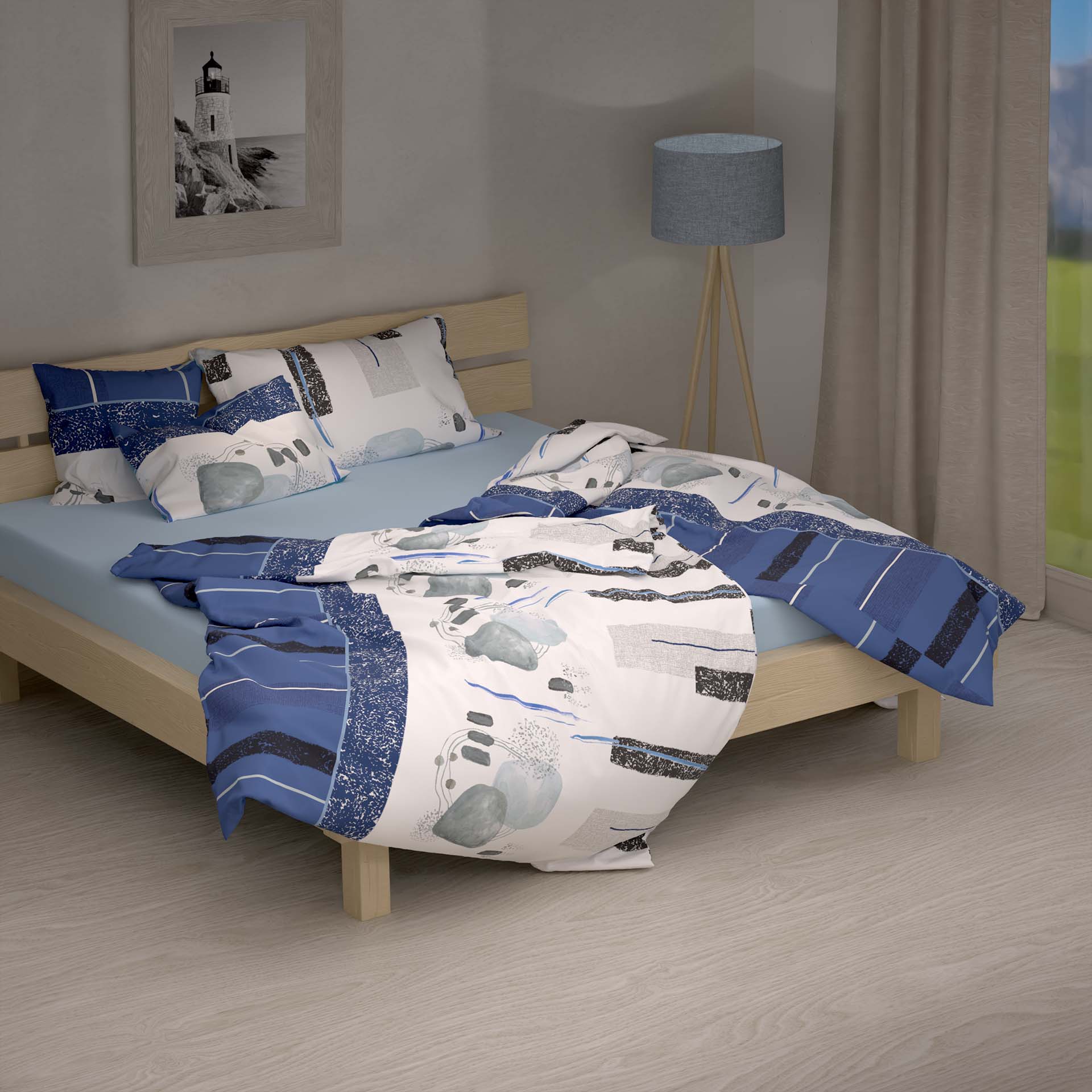 Lotus linge de lit bambou Mariele bleu