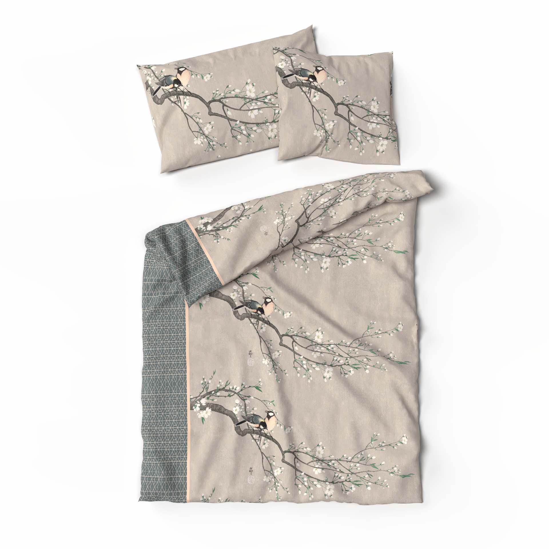 Lotus linge de lit bambou birds spring