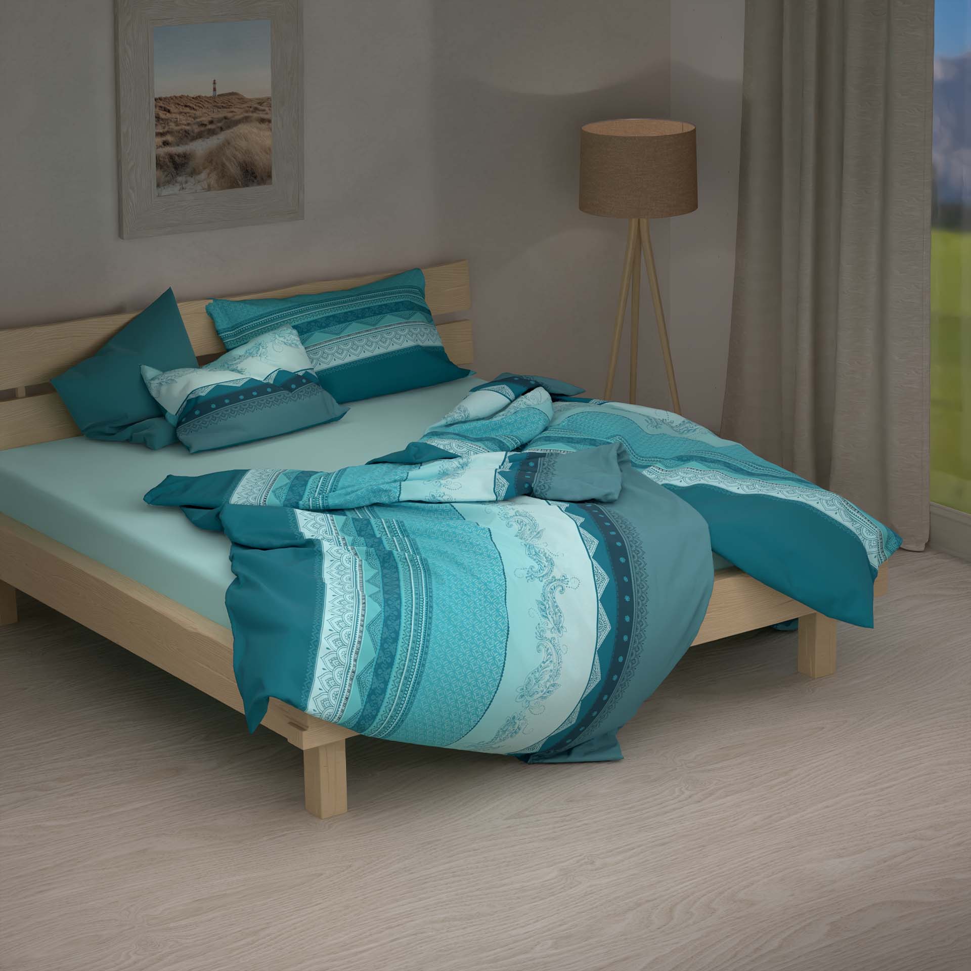 Lotus Linge de lit renforcé Iwalani bleu pétrole